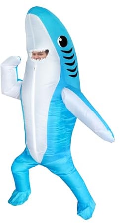 FXICH Aufblasbares Hai Kostüm Erwachsene - Funny Blow Up Shark Costume, Lustiges Tierkostüm & Verkleidung für Halloween, Karneval, JGA und Strandparty