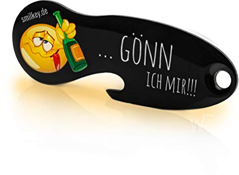 Code24 Einkaufswagenlöser Smilkey 'Gönn ich mir', Flaschenöffner als Schlüsselanhänger mit Einkaufschip & Schlüsselfinder