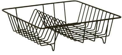 axentia 250011 Geschirrabtropfkorb - Abtropfgitter aus Draht - Geschirrständer mit Kunststoffüberzug schwarz - Geschirrkorb 35 x 9,5 x 34 cm - Abtropfgestell für Teller und Besteck - Küchenhelfer