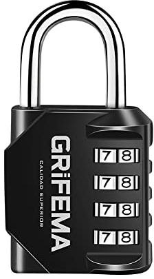 GRIFEMA Zahlenschloss 4 Stellig-Vorhängeschloss Wetterfest Frostsicher,Schloss mit Zahlencode Zinklegierung,Robust,Sicher, Schlösser für Spind, Schuppen, Schule, Fitnessstudio,1Pack, Black