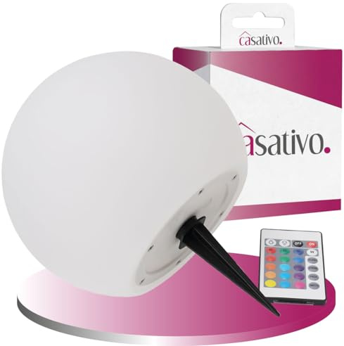 Casativo Solarkugeln für Außen Winterfest - LED - Ø 30cm - RGBW mit Fernbedienung, 60 Lu, IP67. Farbwechsel-Lichtkugel für Garten & Terrasse, wetterfest & kabellos