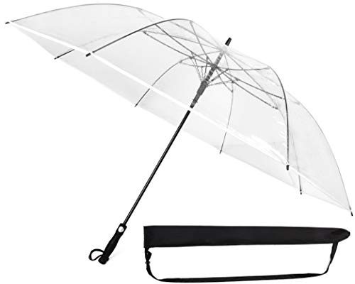 Sternenfunke Regenschirm sehr groß XXXL Ø150 cm transparent, Komfort Druckknopf, mit Tragehülle, Automatik, Perfekt als durchsichtiger Partnerschirm, Hochzeitsschirm oder Golfschirm - Rand weiß