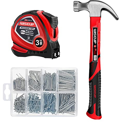 WISEUP Industrieller Hammer Set, mit 520pcs Nägeln und maßband klauenhammer-Set, zimmermannshammer verwendet für Reparatur, DIY