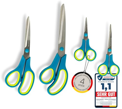 Scherenpalast 4-teiliger Scheren-Set (24,5/21,5/14,5/12,5 cm) – ultrascharfe Klingen & ergonomische Griffe – aus Edelstahl für Büro, Haushalt & Basteln – für Rechts- & Linkshänder