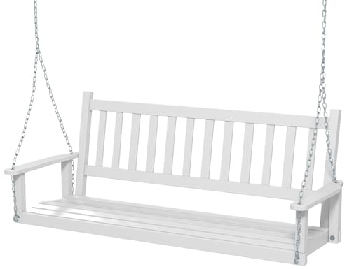 COSTWAY Hängebank Outdoor, 3-Sitzer Schaukelbank aus Massivholz, Weiß | Gartenschaukel aus Pappelholz bis 360 kg belastbar, Hollywoodschaukel für Terrasse, Garten, 168 x 65 x 63 cm