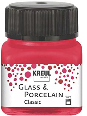 KREUL 16206 - Glass & Porcelain Classic karminrot, im 20 ml Glas, brillante Glas- und Porzellanmalfarbe auf Wasserbasis, schnelltrocknend, deckend, Rot