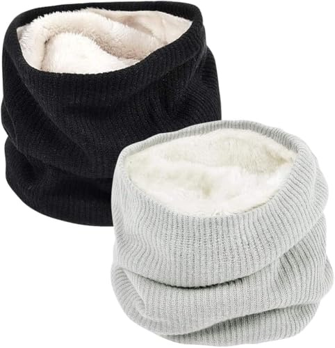 Chalier Fashion 2 Pack Winter Loop Schal Damen Fleece Gefüttert Gestrickt | Unisex Warmer Winddicht Tubeschal Schlauchschal für GehenLaufski Outdoor Täglicher Verschleiß Kleine Geschenk für Frauen