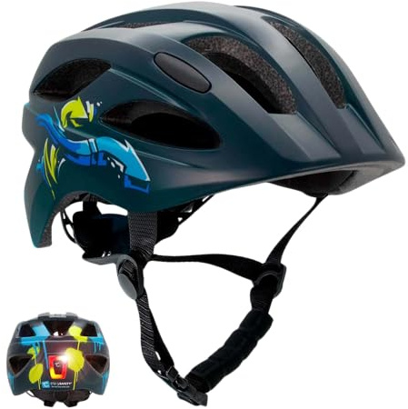 Crazy Safety COOL S.W.A.T. Fahrradhelm Kinder | Fahrradhelm für Kinder von 6-12 Jahren für Fahrrad, Skateboard, Mountainbike, Skates, USB wiederaufladbares Rücklicht |