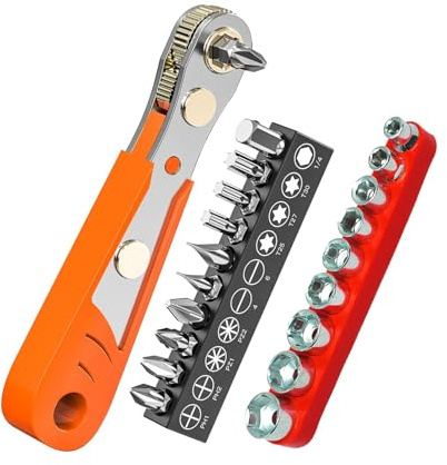 SIGANDG 1/4 Ratschen-Winkelschraubendreher 10-teilig Ratschen-Magnetschraubendreher 9-teilig Metrisches Steckschlüsselset für enge Räume, mit Kreuzschlitz, Schlitz, Torx, Sechskant