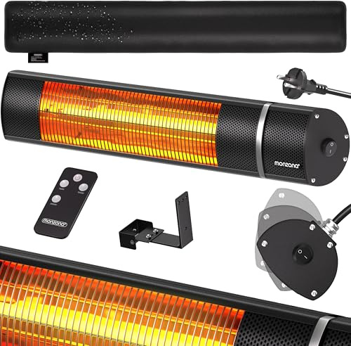 MONZANA® Infrarot Heizstrahler MZH2000 Goldröhre 2000W 3 Heizstufen Fernbedienung 90° Neigungswinkel Outdoor Wärmestrahler Terrassenheizer Terrassenstrahler Schwarz