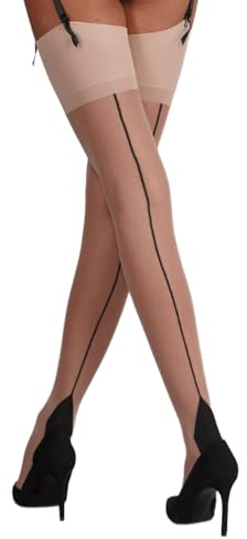 Yummy Bee - Strapsen Strümpfe Durchsichtige - Nylon Strümpfe für Strumpfgürtel - Rückennähten - Silky Größe Größen 36-46