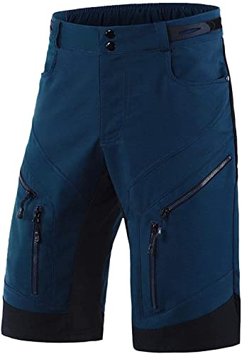 FASCINATDECO Fahrradhose Herren Kurz Schnelltrocknende Leichte Radhose Herren Kurz Radlerhose ohne Polster MTB Fahrradshorts mit 6 Reißverschlusstaschen (Dunkelblau,M)