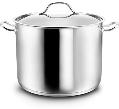 KOPF XXL Kochtopf Gigantos aus Edelstahl, 28 cm, 12,5 L - Induktion Suppentopf mit Deckel - Großer Topf mit Abgießrand, induktionsgeeignet, spülmaschinenfest & backofenfest bis 240°C