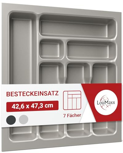 LouMaxx Besteckeinsatz für 50 cm breite Schubladen - Besteckkasten 47,3 x 42,6 cm Made in Germany, silbergrau mit 7 Fächern und stabilen Ecken - bruchfest & langlebig