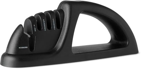 Amazon Basics 4-in-1 Messerschärfer, Rutschfester Sockel, Inklusive Sicherheitshandschuh