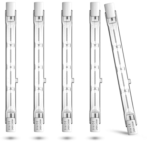 BrightWish Halogenlampen, R7S Halogen Leuchtmittel, 118mm 200W Dimmbare Glühbirne, 2800K Warmweiß 5 Pack für Außenstrahler Sicherheitsglühbirnen Deckenfluter