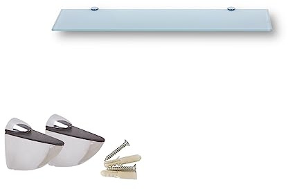 Euro Tische Wandregal aus Glas, 50 cm, Regal aus Glas, für Badezimmer, Duschregal aus weißem Glas mit 6 mm dickem Sicherheitsglas und Metallhalterungen (weiß)