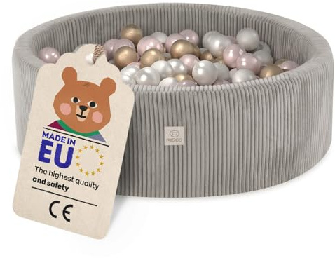 MISIOO Bällebad mit Schaumstoff-Füllung - 90x30cm - 200 Bälle - Hochwertige Bällebad Bälle für Kinder - Weiches und Sicheres Spielzeug - Waschbar