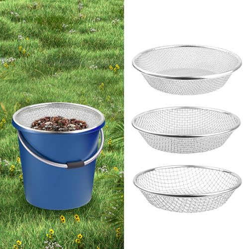 3er-Set Boden-, Sand- und Kompost-Sieb für die Gartenarbeit – Sieb für Steine, Erde und organisches Material – passend für 5-Gallonen-Eimer, mit 3 Lochgrößen (3er-Set)
