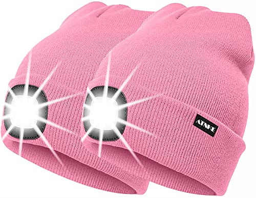 ATNKE 2Pcs Neue Warme LED beleuchtete Mütze,Unisex USB wiederaufladbare Laufmütze Ultra Bright 4 LED wasserdichte Lichtlampe Mehrfarbig
