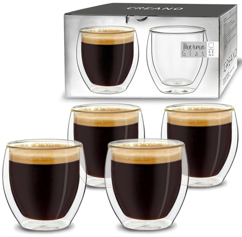 Creano doppelwandige Espresso-Gläser, 4er-Set 100ml Thermo-Gläser mit Schwebe-Effekt