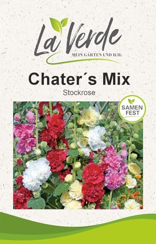 La Verde MEIN GARTEN UND ICH. Chater's Mix Stockrose Blumensamen für ca. 50 Pflanzen, gefüllte Blüten, Bauerngarten-Klassiker, zweijährig, Saatgut ohne Gentechnik
