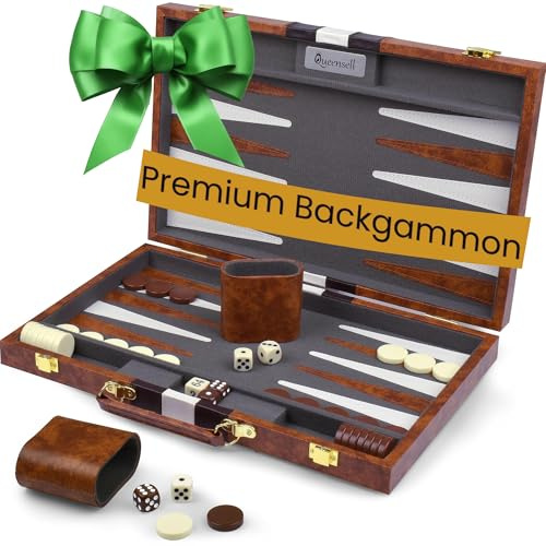 Große Backgammon-Sets für Erwachsene – Klassische Brettspiele für 2 Spieler, Erwachsene und Kinder – Premium Backgammon-Set mit 38 cm Spielbrett in hochwertigem PU-Leder-Etui