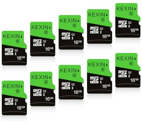 KEXIN Micro SD Karte 16GB 10er Pack, microSDXC Speicherkarte, UHS-I U1 Class 10, Memory Card mit 2 SD-Adapter, für Smartphone, Dashcam, Kamera und Tablet