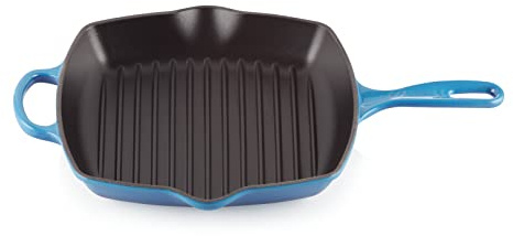LE CREUSET Signature Gusseisen-Grillpfanne, Quadratisch, 26 cm, Für alle Herdarten inkl. Induktion geeignet, 2,86 kg, Azure, 20183262200422