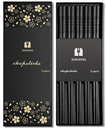 SUPJOYES 5 Paar Fiberglas-Essstäbchen, Wiederverwendbare japanische Essstäbchen, spülmaschinenfest, 24cm rutschfeste Stäbchen