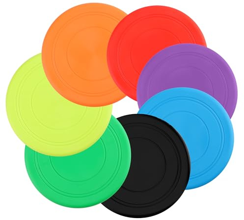 YiliYa 7 Stück Hunde Frisbee Set - 18CM Scheibe, Gummi Hundespielzeug für Training, Werfen, Fangen & Spielen (7 Farben)