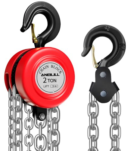 Anbull 2T Kettenzug handseilwinde, Vollverzinkte Kette, ölfrei, 2000Kg Tragkraft Flaschenzug Seilzug Hebezug Ratschenzug, 3m Kette, Kettenblockaufzug