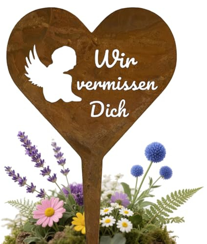 MOAZIFI Grabschmuck Wetterfest Grabengel mit Rostoptik - Grabstecker Grabdeko für Friedhöfe und Gärten, Zeitloses Engelsdesign zur liebevollen Erinnerung Verstorbene, Andenken für ewige Verbundenheit