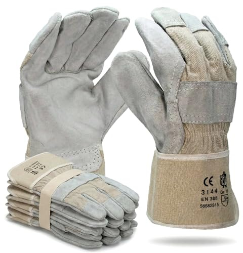 5 Paar Arbeitshandschuhe Leder Herren Damen robuste Lederhandschuhe Montage Schutzhandschuhe EN 388 Handschuhe Gartenhandschuhe Montagehandschuhe Rindkernspaltleder Gr. 10 (5)