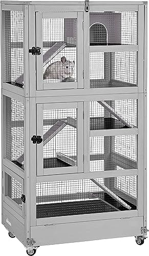 Großes Frettchenkäfig aus Holz, Hamsterkäfig, Nagerkäfig, Mäusekäfig mit Treppen, Kleintierkäfig Nagervilla, für Drinnen oder Draußen Dermeerschweinchen Käfig