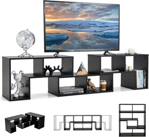 GIANTEX Fernsehschrank TV Schrank frei kombinierbar, Fernseher Regal Holz 180x30x43 cm, Sideboard TV Board Lowboard modular 3 teilig, Fernseher Schrank Fernsehtisch für 65 Zoll Fernseher, Schwarz