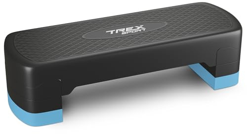 TREX SPORT Steppbrett für zuhause 3x höhenverstellbar 68×28×10/15/20cm | Aerobic Stepper 3 Stufen, rutschfest, bis 350kg belastbar, Stepboard, Blau / Gelb