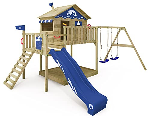 Wickey Stelzenhaus Smart Coast mit Doppelschaukel, blau – aus Holz, für Kinder im Garten