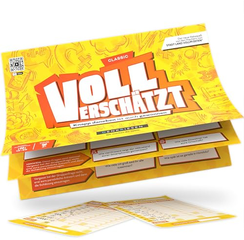 DENKRIESEN Voll Verschätzt! Classic Edition | DIN A4 Spielblock | Lustiges Schätz-, Quiz- und Gesellschaftsspiel für 2+ Spieler, ohne Internet, Antworten direkt auf dem Block.