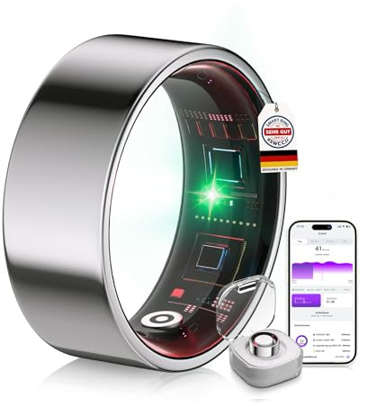 XSWCCJJ 6.0 Smart Ring & Inklusive Ladefach【Branchen Nr.1 – 0 Messfehler】 2025 Fitness Tracker für Sleep Tracking Wearable, SpO2, Smartring für Android & iOS Silber 9#