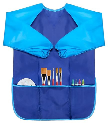 Voarge Malschürze, Nylon, wasserdicht, Malschürze mit Ärmeln für Kinder von 7 bis 12 Jahren, L (Blau)
