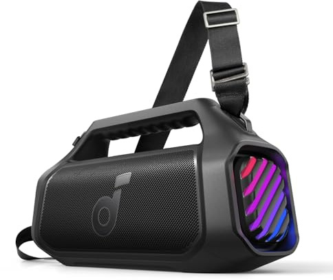 soundcore Boom 2 Plus Outdoor Lautsprecher, 140W, 2+2 Channel, BassUp 2.0, 20h, Schnellladung, IPX7 wasserdicht, RGB Lichter, USB-C, Power Bank, BT 6.0, tragbarer Bluetooth Lautsprecher, Camping