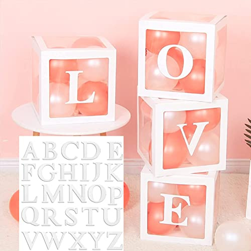 GoldRock 4 Stück Ballonbox Transparent mit 26 Buchstaben A-Z,Ballon Box Hochzeit Geburtstag,Ba-by Boxen Deko,Geschenkbox Ba-by Party Dekoration,Transparente Box Love,One,Babyshowerparty Deko Junge