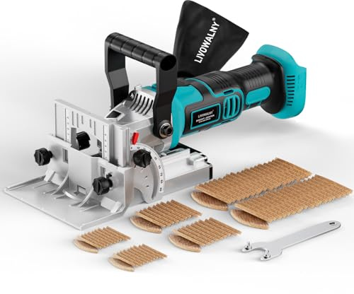 LIVOWALNY Flachdübelfräse Kompatibel Mit Makita 18V : Akku-Nutfräse Mit Staubbeutel & flachdübel für Holzbearbeitung (Ohne Akku/Ladegerät), 11000 U/Min, 6-Stufen-Tiefeneinstellung, 0-90° Schnitt