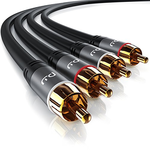 CSL - Stereo Cinch Audio Kabel - 5m Meter - 2X Cinch zu 2X Cinch Audiokabel - AUX Eingänge - Metall-Stecker vergoldet Kabel doppelt geschirmt