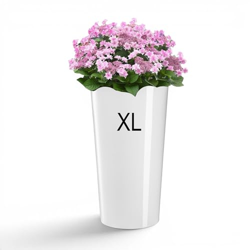 MELTOM Blumenkübel Hochglanz mit Herausnehmbaren Einsatz Rund Blumentopf Pflanzkübel Slim Indoor & Outdoor XL