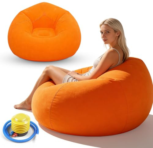 Aufblasbarer Sitzsack mit Luftpumpe, Wasserdichtes&Wiederverwendbar(Orange) | Aufblasbarer Sessel, Schlafzimmer Sitzsack, Luftsofa Outdoor Camping, Aufblasbares Strandsofa für Reisen Camping Pool Beach