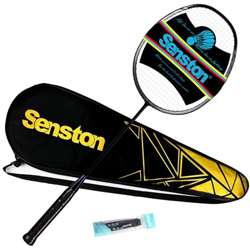Senston N80 Ultraleicht Graphit Badmintonschläger mit Schlägertasche | Badminton Schläger, Graphit Carbon, Isometrische Kopfform, T-Joint Stabil, Ultraleicht 5U, Mit Griffband, Für Einsteiger