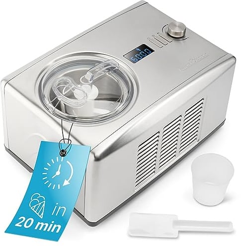 ProfiCook® Eismaschine & Jogurtbereiter in Einem | Eis in 20 min. | für bis zu 1500ml | Eismaschine mit Kompressor | für Eis & Frozen Joghurt | Inkl. Rezepte, Eisspachtel & Messbecher | PC ICM 1091 N