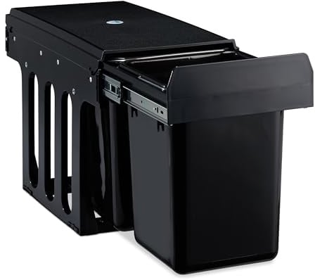 Relaxdays Einbaumülleimer 2-fach, ausziehbarer Küchenmülleimer für Unterschrank, 2x8 Liter, 35,5 x 25 x 47 cm, schwarz
